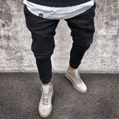 Men's Pants Sweatpants – Slim Fit – Elastic Waist – Ribbed Knees – Full Length