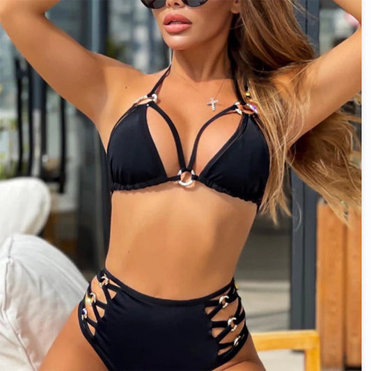 Women's Bikini Set – Halterneck – High Waist – Buckle Details – Breathable Fabric