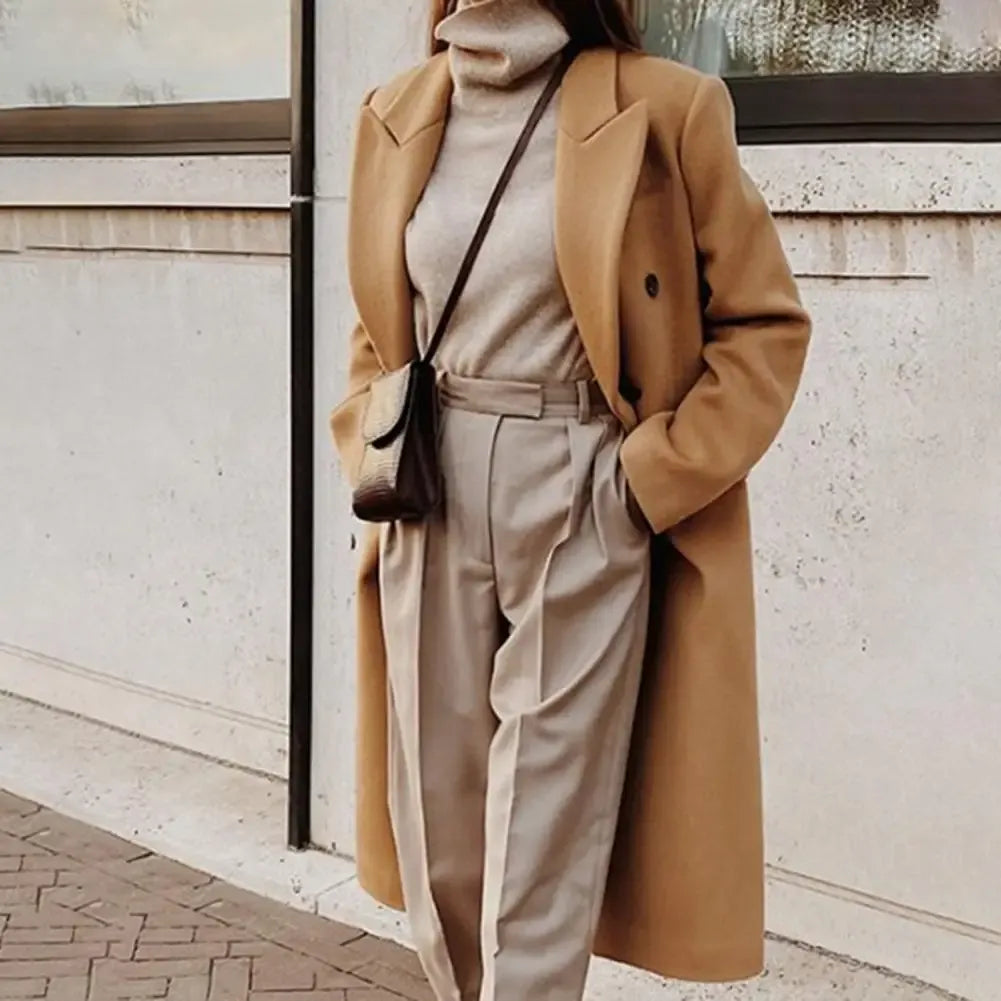Women's Trench Coat – Tailored Fit – Wool Feel – Double-Breasted – Classic Lapel
