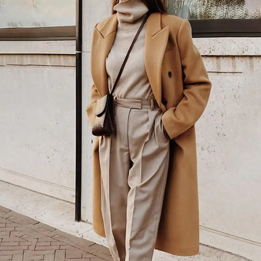 Women's Trench Coat – Tailored Fit – Wool Feel – Double-Breasted – Classic Lapel