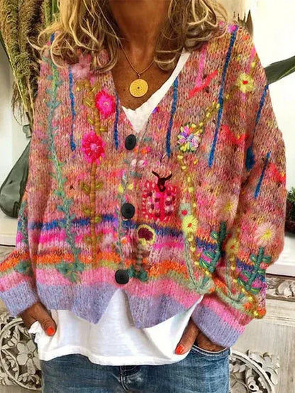 Women's Cardigan – Oversized Fit – Chunky Knit – Patterned Design – Button Front
