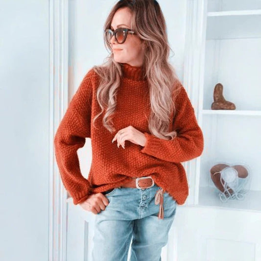 Women's Sweater – Relaxed Fit – High Neck – Textured Knit – Long Sleeves