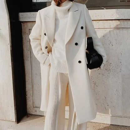 Women's Trench Coat – Tailored Fit – Wool Feel – Double-Breasted – Classic Lapel