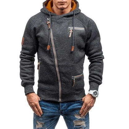 Men's Hoodie – Fleece – Regular Fit – Asymmetric Zipper – Zipper Pockets