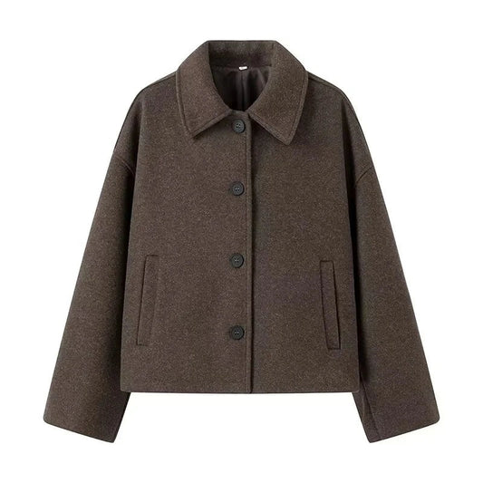 Women's Jacket – Wool Blend – Boxy Fit – Classic Collar – Button Closure