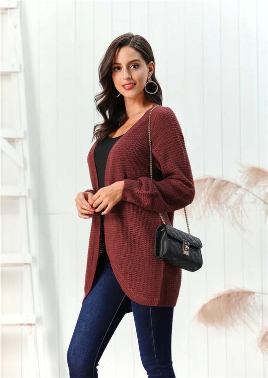 Women's Cardigan – Chunky Knit – Relaxed Fit – V-Neck – Open Front Layered