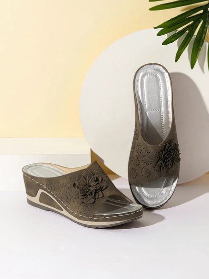Women's Wedge Sandals – Open Toe – 3D Floral Pattern – Comfort Design