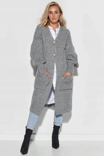 Women's Coat in Knit – Wool – Oversized Fit – Long Length – Button Front – Large Pockets