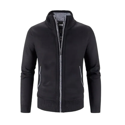 Men's Zip Cardigan – Slim Fit – Wool Knit – Ribbed Edge – Contrast Detail