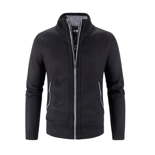 Men's Zip Cardigan – Slim Fit – Wool Knit – Ribbed Edge – Contrast Detail