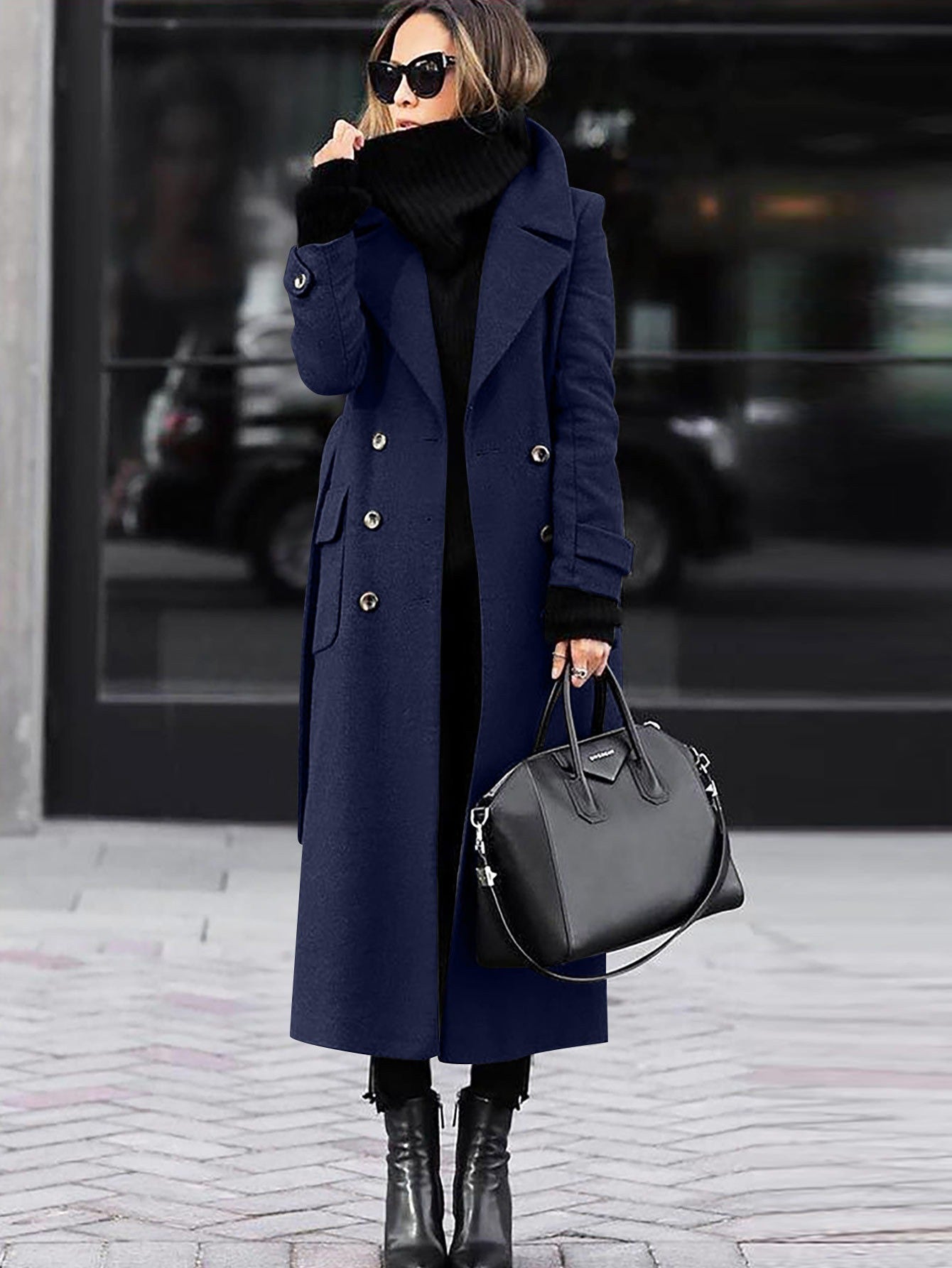 Women's Wool Coat – Tailored Fit – Double-Breasted – Elegant Long Model