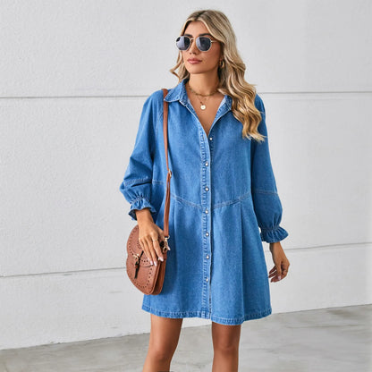 Women's Shirt Dress – Denim – Relaxed Fit – A-line – Buttons – Long Sleeves