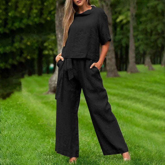 Women's Set with Top and Pants – Relaxed Fit – Wide Pants – Breathable Cotton Feel