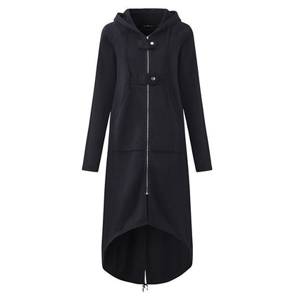Women's Coat – Oversized Fit – Hood – Zipper – Knee-Length – Adjustable Hem