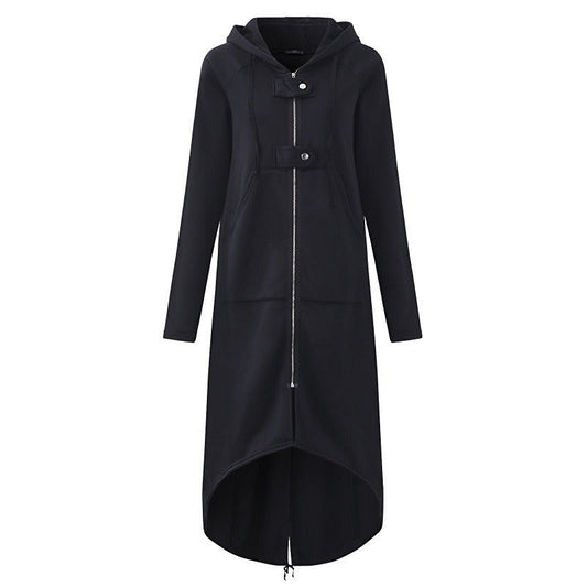 Women's Coat – Oversized Fit – Hood – Zipper – Knee-Length – Adjustable Hem