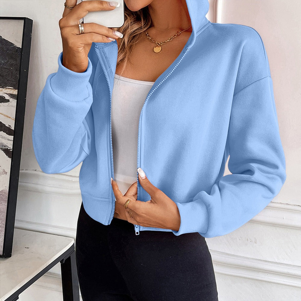 Women's Hoodie – Short Fit – Cotton – Relaxed Fit – Zipper – Long Sleeves