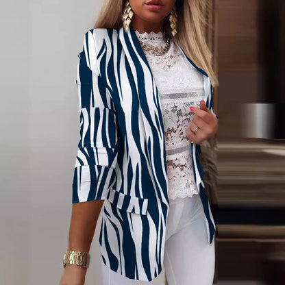 Women's Blazer – Slim Fit – Butterfly Pattern – Notch Lapel – Ruched Sleeves