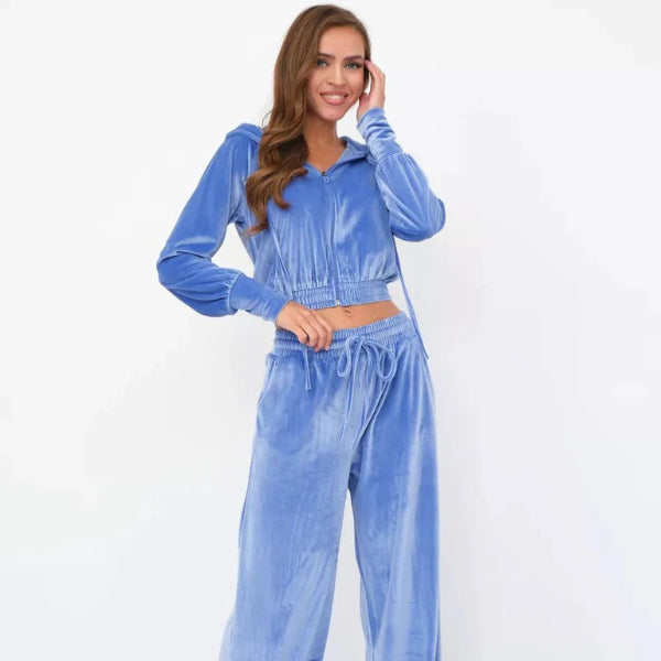 Women's Loungewear Set – Fleece – Relaxed Fit – Drawstring Hoodie – Wide Pants