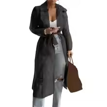 Women's Trench Coat – Lightly Transparent – Relaxed Fit – Belt – Long Sleeves