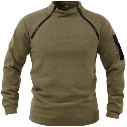 Men's Pullover – Fleece – Relaxed Fit – High Collar – Zipper Sleeve Pocket
