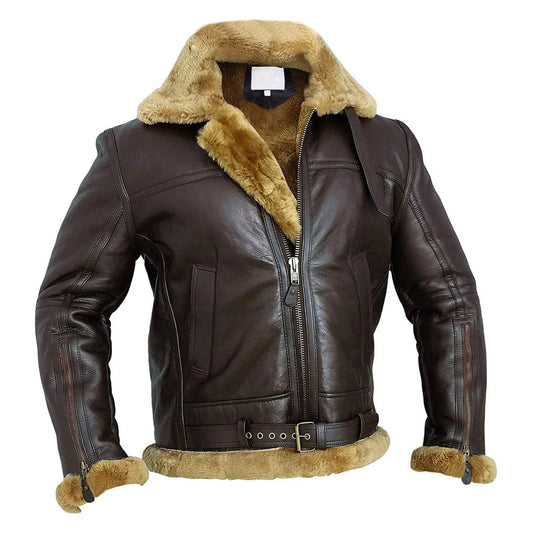 Men's Bomber Jacket – Leather – Oversized Fit – Shearling Lining – Buckle Collar