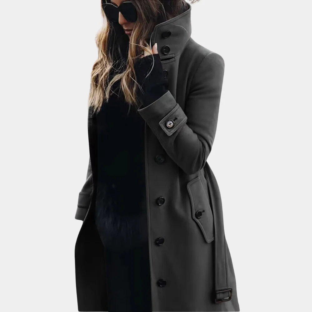 Women's Trench Coat – Tailored Fit – Wool Texture – Full Length – Belt at Waist