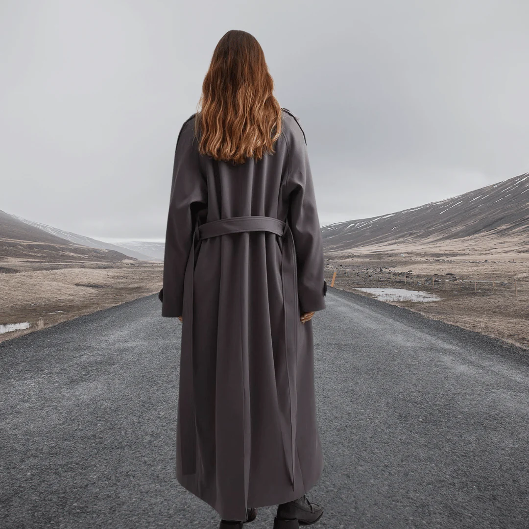 Women's Trench Coat – Wool Blend – Relaxed Fit – Full Length – Tie Belt