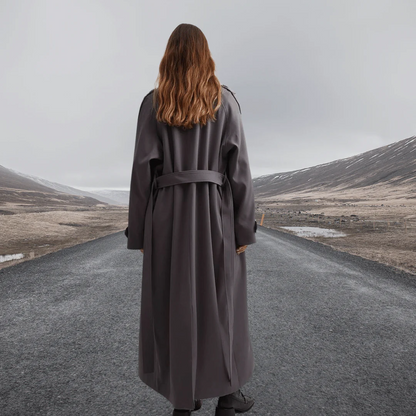 Women's Trench Coat – Wool Blend – Relaxed Fit – Full Length – Tie Belt