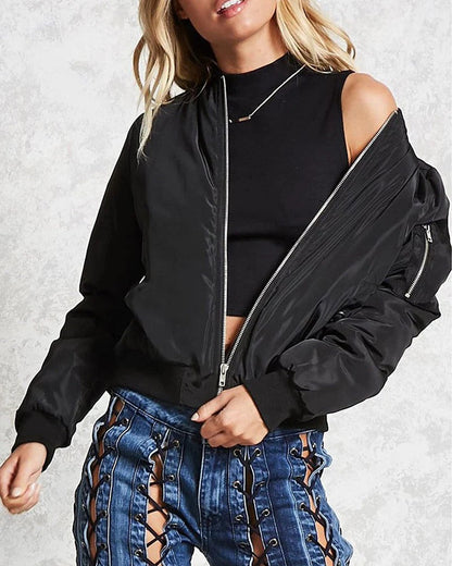 Women's Bomber Jacket – Relaxed Fit – Smooth Water-Repellent Fabric – Zipper Closure