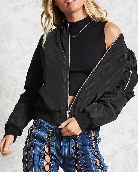 Women's Bomber Jacket – Relaxed Fit – Smooth Water-Repellent Fabric – Zipper Closure