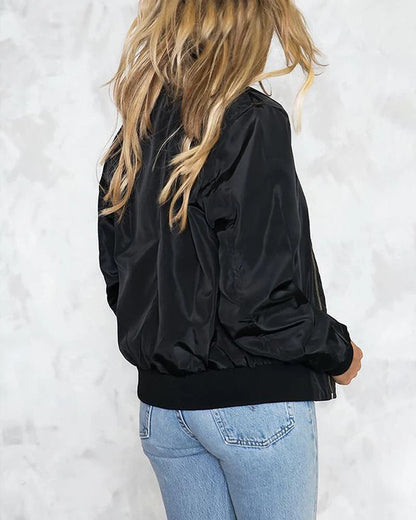 Women's Bomber Jacket – Relaxed Fit – Smooth Water-Repellent Fabric – Zipper Closure