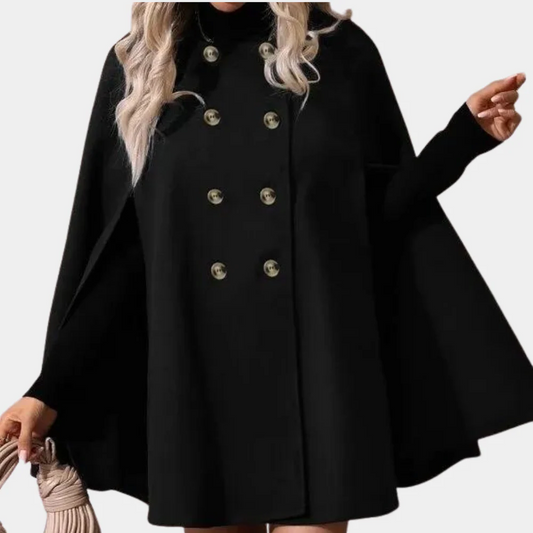 Women's Cape Jacket – Wool Blend – Loose Fit – Double-Breasted – Mid-Length