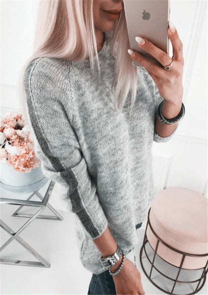 Women's Sweater – Loose Fit – Striped Design – Soft Cotton Blend – Raglan Sleeves