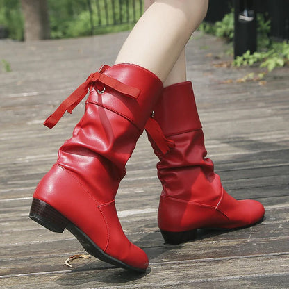 Women's High Boots – Leather Look – Back Lacing – Slim Fit – Elegant Style