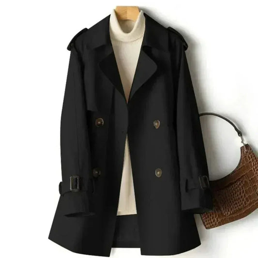 Women's Trench Coat – Tailored Fit – Double-Breasted – Belted Cuffs – Epaulettes