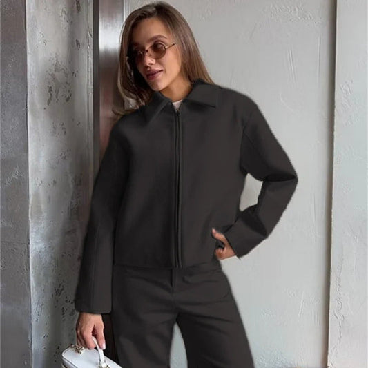 Women's Jacket – Structured Fit – Zipper – Classic Collar – Long-Sleeved Outerwear