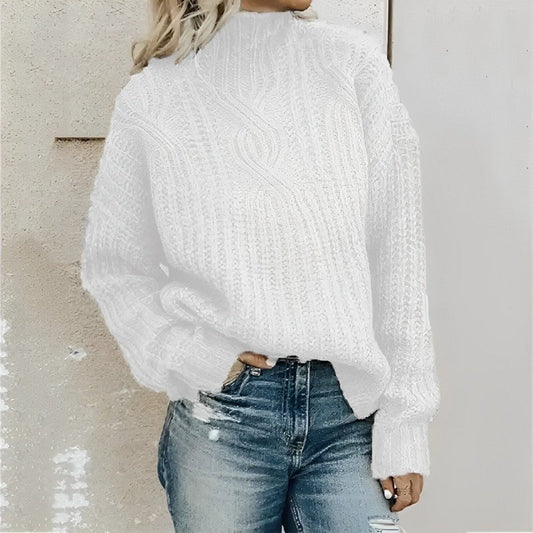 Women's Sweater – Oversized Fit – Wool Blend – Cable Knit – Dropped Shoulders