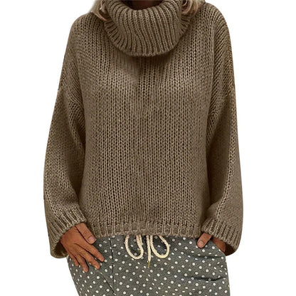 Women's Sweater – Chunky Knit – Oversized Fit – High Neck – Ribbed Finish