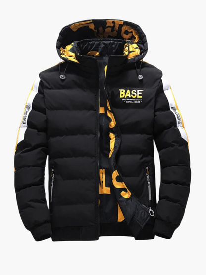 Men’s Jacket - Woven Blend - Hooded High Stand Collar - Quilted Hip Length