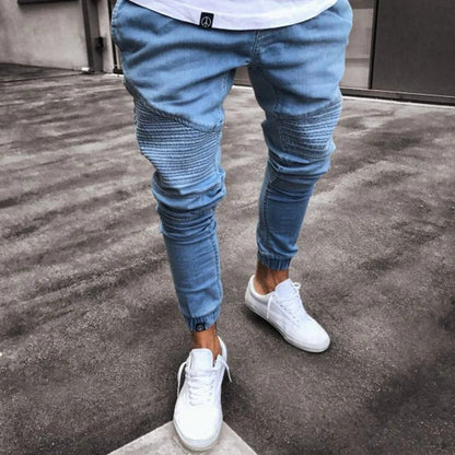 Men's Pants Sweatpants – Slim Fit – Elastic Waist – Ribbed Knees – Full Length