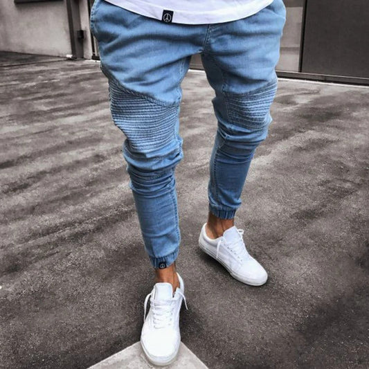 Men's Pants Sweatpants – Slim Fit – Elastic Waist – Ribbed Knees – Full Length