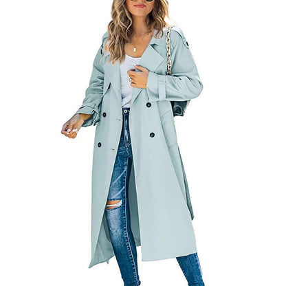 Women's Trench Coat – Long Fit – Belt at Waist – Double-Breasted – Classic Style