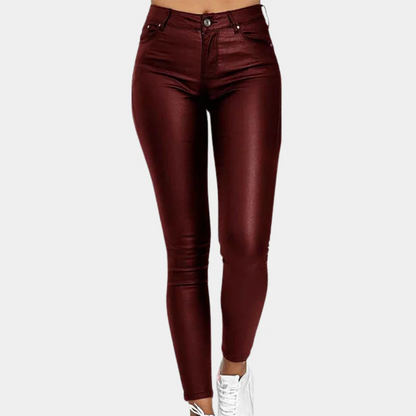 Women's Pants – Slim Fit – Leather-look – Full Length – Five-pocket Design