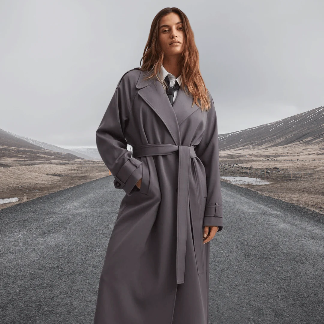 Women's Trench Coat – Wool Blend – Relaxed Fit – Full Length – Tie Belt