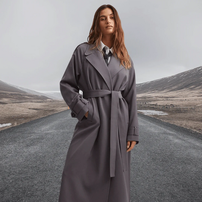 Women's Trench Coat – Wool Blend – Relaxed Fit – Full Length – Tie Belt