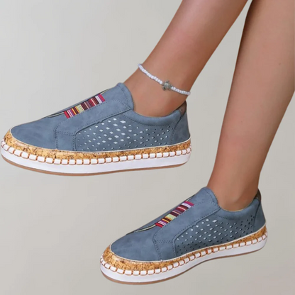 Women's Loafers – Slip-on Comfort – Perforated Upper – Elastic Bands – Cushioned Sole