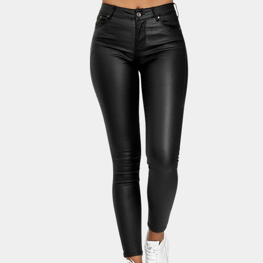 Women's Pants – Slim Fit – Leather-look – Full Length – Five-pocket Design