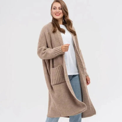 Women's Cardigan – Knitted Wool Feel – Oversized Fit – Long with Large Pockets