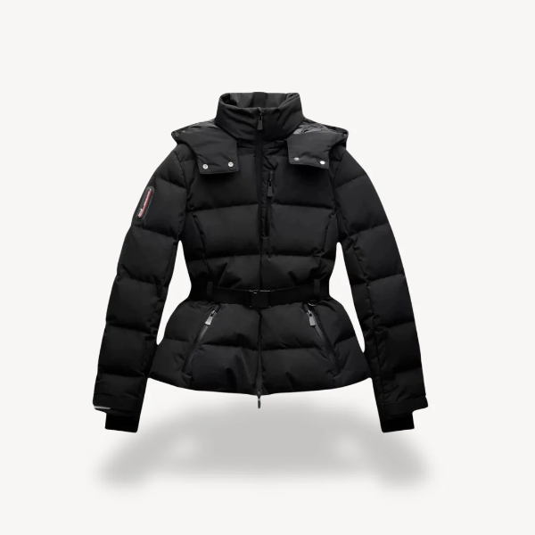 Women’s Puffer Jacket - Quilted Shell - Hip Length - Belted Waist - Stand Collar