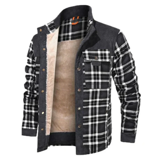 Men's Jacket – Wool Texture – Check Pattern – Warm Lined – Regular Fit – Button Closure